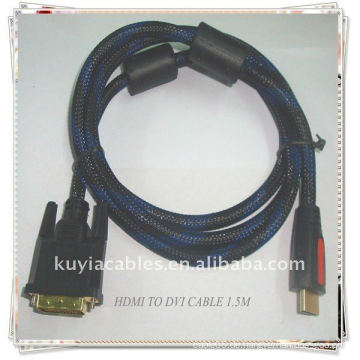 Hochwertiges Gold überzogenes HDMI zum DVI Kabel mit Nylonineinander greifenjacke 2 Ferrit 1.5m Schwarzes